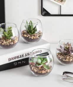 MyGift Assorted Artificial Succulent Fake Plant in Small Clear Glass Display Vases, Set of 4 25 914IHupQhbL