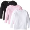 Clementine Apparel Unisex Toddler 3-Pack Long Sleeve Basic Tee Shirt, Size 2-6Yr 4T White/Black/Pink