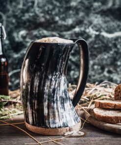 Alternative view of Norse Tradesman XL Viking Drinking Horn Mug - 100% Authentic Beer Horn Tankard With Thor's Hammer Engraving | The Mjolnir, High Polish, approx. 30 oz