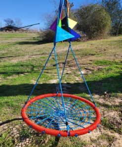 Giant 40 Inch Spider Web Tree Swing, 600 lb Weight Capacity, Durable Steel Frame, Waterproof, Adjustable Ropes, Flag Set and 2 Carabiners, Non-Stop Fun for Kids! Red 33 914RQ2jfrhL