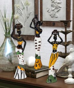 Gedengni 𝑩𝒍𝒂𝒄𝒌 𝑭𝒊𝒈𝒖𝒓𝒊𝒏𝒆𝒔 𝑨𝒇𝒓𝒊𝒄𝒂𝒏 𝑨𝒓𝒕 𝑫𝒆𝒄𝒐𝒓, African Figure Sculpture Tribal Lady Figurine Statue Decor Collectible Art Piece, 7.5-Inch, Pack of 3 Yellow Statu -3pc 24 914cnqRAHnL
