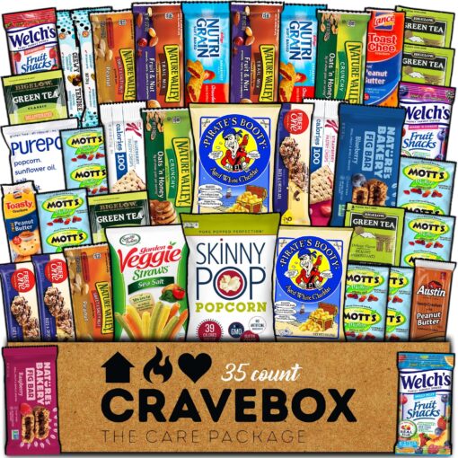 CRAVEBOX Healthy Snack Box (35 Count) Valentines Variety Pack Care Package Gift Basket Kid Men Women Adult Nuts Fruit Nutrition Assortment College