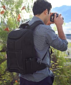 USA Gear DSLR Camera Backpack Case - 15.6 inch Laptop Compartment, Padded Custom Dividers, Tripod Holder, Rain Cover, Long-Lasting Durability and Storage Pockets - Compatible with Many DSLRs (Black) Black 39 914hrTfedZL