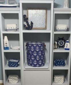 Orino Waterproof Nursery Nautical Fabric Small Storage Baskets Beach Anchor Theme Collapsible Portable Storage Bins with Handle for Cloth, Toys, Books, Sundries, Set of 3 Navy Blue Style 25 914qoL VsAL