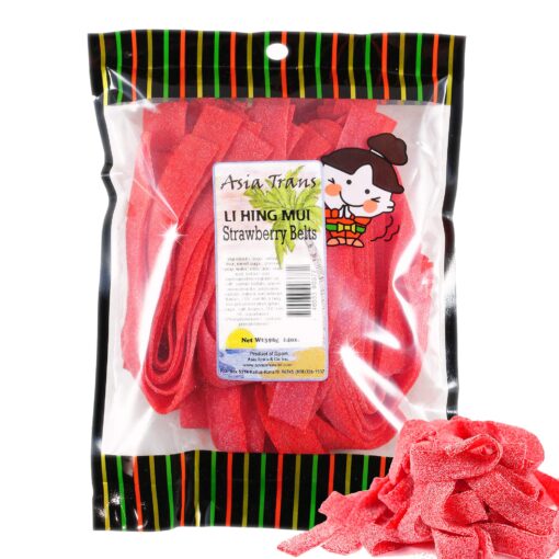 Li Hing Mui Strawberry Belts 14 Ounce - Packed Fresh in Hawaii. Sweet and Tart Strawberry Belt Candy Sprinkled with Li Hing Mui Plum powder. 14 Ounce (Pack of 1)