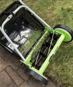 Greenworks 16-Inch Reel Lawn Mower with Grass Catcher 25052,Black/Green, 47"D x 22"W x 29.75"H 16" Reel Mower 43 914y2JYSrRL