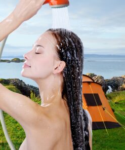 Ivation Portable Outdoor Shower, Battery Powered - Compact Handheld Rechargeable Camping Showerhead - Pumps Water from Bucket Into Steady, Gentle Shower Stream 23 914zyBAKj8L