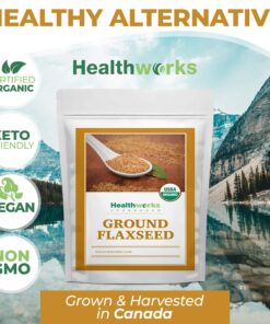 Healthworks Flax Seed Ground Powder Cold Milled Raw Organic (32 Ounces / 2 Pounds) | All-Natural | Contains Protein, Fiber, Omega 3 & Lignin/Lignan | Smoothies, Coffee, Shakes & Oatmeal 19 9157Y8oBAiL
