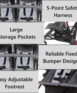 Dream On Me Volgo Twin Umbrella Stroller in Gray, Lightweight Double Stroller for Infant & Toddler, Compact Easy Fold, Large Storage Basket, Large and Adjustable Canopy 32 915FINIKjJL 1