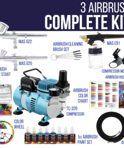 Master Airbrush Cool Runner II Dual Fan Air Compressor Professional Airbrushing System Kit with 3 Airbrushes, Gravity and Siphon Feed - 6 Primary Opaque Colors Acrylic Paint Artist Set - How to Guide 31 915LErIY40L