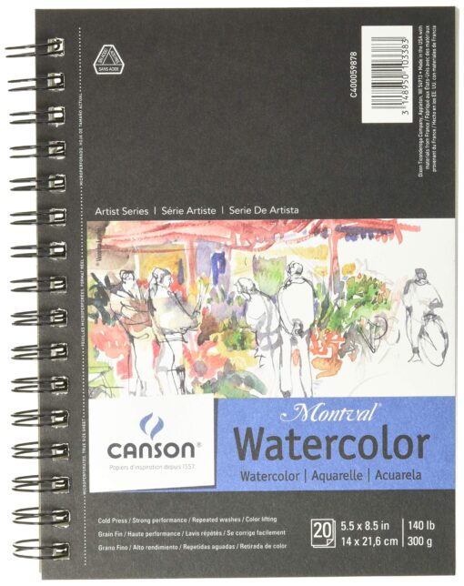 Canson Artist Series Watercolor Paper, Wirebound Pad, 5.5x8.5 inches, 20 Sheets (140lb/300g) - Artist Paper for Adults and Students - Watercolors, Mixed Media, Markers and Art Journaling 5.5" x 8.5" Side Wire