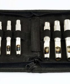 SE Heavy-Duty 12-Piece Hollow Leather Punch Set - High Carbon Steel, Machined Grip, 1/8" to 3/4" Sizes - Includes Zipper Pouch for Gasket, Leather, and Light Metal Work - 791LP 14 915YSCYZvL