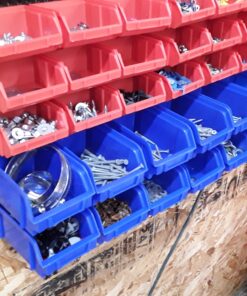 Wall-Mounted Garage Storage Bins - 30 Compartments for Garage Organization, Craft Supply Storage, Tool Box Organizer Unit by Stalwart (Red/Blue) 34 915ansWFOL