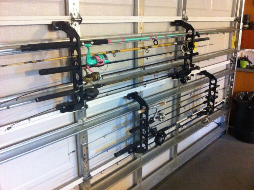 Cobra Storage Garage Door Storage Rack - Garage Storage System, 21" Black ABS Plastic Fishing Rod Holder - Ultimate Garage Organization for Fishing Gear and Equipment, Saltwater Fishing Gear… 21 inch (most 4 panel garage doors)