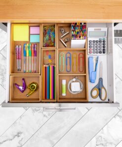 Seville Classics Bamboo Premium Organizer Storage Bins for Kitchen Silverware, Pantry, Closet, Office Desk, Pens, Utensils, Makeup, K Cup, Bamboo, Bin Set w/Dividers (5 Piece) Bin Set w/ Dividers (5 Piece) 27 915oXPOlL6L