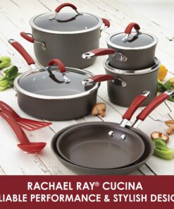 Alternative view of Rachael Ray - 87630 Rachael Ray Cucina Hard Anodized Nonstick Cookware Pots and Pans Set, 12 Piece, Gray with Red Handles Cookware Set