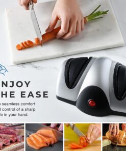 Electric Kitchen Knife Sharpener - Professional Knife Sharpener for Straight Edge Knives - 2 Stage Knife Sharpener with Sapphirite Wheels - Repair, Restore & Polish Blades & Cutters - Black Sagler 9 9172luYC19L