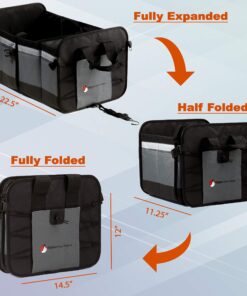 Higher Gear Trunk Storage Organizer for Car, SUV, Truck - Preferred Trunk Organizers for Car Organization, Trunk Organizer with 4 Compartments, 10 Pockets, Tie-Down Straps, Detachable Lid (Gray) Gray 25 917BWGBlVGL