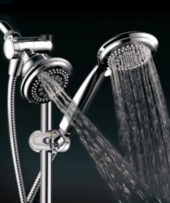 DreamSpa 3-way Shower Combo PLUS Instant-Mount Drill-Free Slide Bar - Enjoy Overhead & Handheld Shower Head with Height/Angle Adjustable Bracket and Stainless Steel Hose for Ultimate Convenience! 4" + 4" Shower Head Combo w/ Slide Bar 19 917JutMRFZL