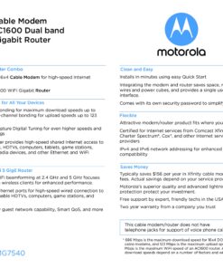 MOTOROLA MG7540 16x4 Cable Modem Plus AC1600 Dual Band Wi-Fi Gigabit Router with DFS, 686 Mbps Maximum DOCSIS 3.0 - Approved by Comcast Xfinity, Cox, Charter Spectrum, More 27 917VSpgrVL