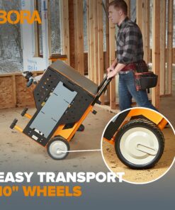 Bora Portamate - PM-8000 Miter Saw Stand Work Station | Mobile Rolling Table Top Workbench | Orange & Grey with Folding Wing Extensions Orange/Black 49 918RoVPDOQL 1