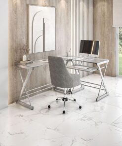 Techni Mobili L Shaped Desk with Keyboard Tray - Efficient Work from Home Desk - Glass L Shaped Desk - Professional Work Desk For Home Office - Versatile Glass Corner Desks for Home Office 23 918SEjV2smL