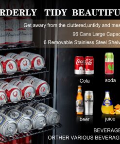 Beverage Refrigerator, Phiestina15 inch 96 Cans Built-in or Freestanding Beverage Cooler Mini Fridge with Auto Defrost,Glass Door & 6 Removable Shelves for Home Bar Office 22.4"D x 14.9"W x 33.9"H Stainless Steel 21 918V5c2NCEL