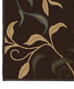 Machine Washable Leaves Design Non-Slip Rubberback 2x5 Traditional Runner Rug for Hallway, Kitchen, Bedroom, Entryway, 20" x 59", Brown Leaves Brown Runner - 20" x 59" 32 918atfD1wgL