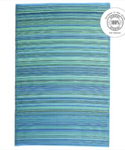 Fab Habitat Outdoor Rug - Waterproof, Fade Resistant, Crease-Free - Premium Recycled Plastic - Striped - Large Patio, Deck, Sunroom, Camping, RV - Cancun - Turquoise & Moss Green - 6 x 9 ft 6' x 9' Rectangular 25 918c0 vrg8L 1