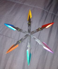 Perfect Point Throwing Knife Set – Set of 6 Throwers, Black Stainless Steel Blades and Handles with Assorted Colored Grinding Lines and Nylon Sheath, Well Balanced, Sport Knives – PP-595-6MC 21 918zpw4cqFL