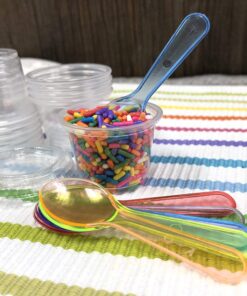 Mini Taster Spoons - Clear Plastic - Blue, Pink, Green, Yellow, Orange - 150 Pack by Outside the Box Papers 17 9199leRueJL