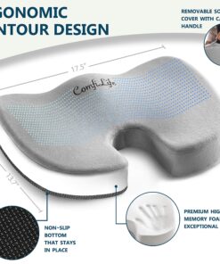 ComfiLife Premium Comfort Seat Cushion - Non-Slip Orthopedic 100% Memory Foam Coccyx Cushion for Tailbone Pain - Cushion for Office Chair Car Seat - Back Pain & Sciatica Relief (Gray) Gray 34 919C iGx0hL