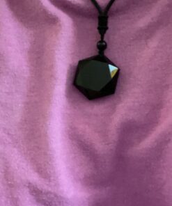 MENGLINA Black Obsidian Hexagram Natural Stone Necklace Translucent Ice Obsidian Wolf Tooth Amulet His and Hers Couples Necklace Lucky Love Pendant Necklace for Men Women Hexagon (Black Rope) 31 919N5RG7xKL