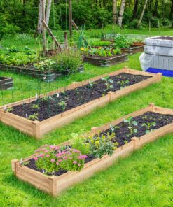 Giantex Raised Garden Bed Planter, Wooden Elevated Vegetable Planter Kit Box Grow for Patio Deck Balcony Outdoor Gardening, Natural 97"Lx25"Wx10"H Rectangular 23 919QIgJnIFL