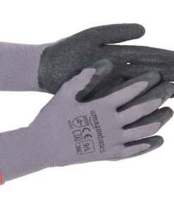 Amazon Basics Latex Coated Work Gloves, Nylon Liner Fiber, Grey, Size 9, L, 12-Pair 14 919UOKrRPML