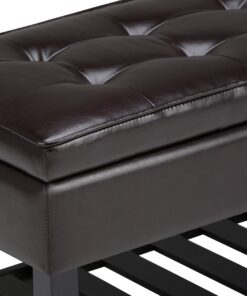 SIMPLIHOME Cosmopolitan 44 Inch Wide Rectangle Ottoman Bench with Open Bottom in Tanners Brown Faux Leather Tufted Footrest Stool, For Living Room, Bedroom, Traditional Rectangular 32 919YXO0xjEL