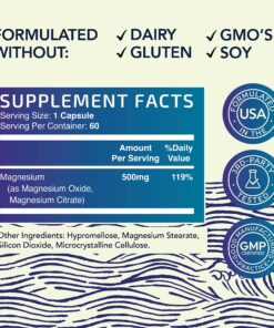 Magnesium Citrate Complex | 500 MG High Absorption Formula Calm, Relaxation & Digestion Support Supplement with Elemental Oxide Gluten-Free, Soy-Free 60 Capsules (2-Month Supply) Citrate 60ct 25 919ZhKGsM3L 1