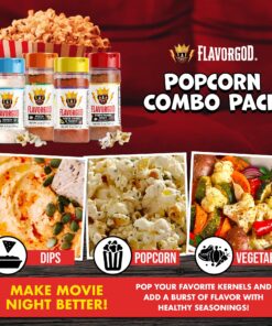 Popcorn Combo Pack of 4, Herb, Spices, Topper and Seasoning Gift Set - Everything Spicy, Pizza, Ranch, Lemon & Garlic - Premium All Natural & Healthy Spice Blend- Flavor God Seasonings Popcorn Combo Large (Pack of 4) 9 919g35Ox6lL
