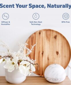 HATHASPACE Marble Essential Oil Aroma Diffuser, 350ml Aromatherapy Fragrance Diffuser & Ultrasonic Cool Mist Room Humidifier, 24+ Hour Capacity, 7-Color Mood Light, Intermittent Mode, BPA-Free (White) White 22 919lI4LI1L