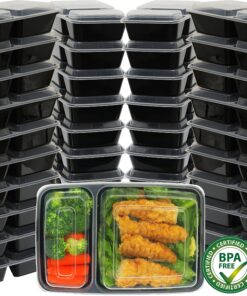 40 Pack - SimpleHouseware 2 Compartment Food Grade Meal Prep Storage Container Boxes (28 ounces) 40 Pack 18 919quaPfqJL