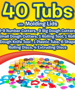 KIDDY DOUGH 40 Pack of Birthday Party Favors Bulk Dough & Clay Pack - Includes Molded Animal Shaped Lids + 40 Shapes & Numbers Dough Tools - Holiday Edition - (1oz Tubs - 40oz Total), Multi Color 23 919sxI0EYIL