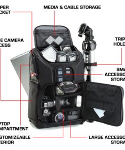 USA Gear DSLR Camera Backpack Case - 15.6 inch Laptop Compartment, Padded Custom Dividers, Tripod Holder, Rain Cover, Long-Lasting Durability and Storage Pockets - Compatible with Many DSLRs (Black) Black 43 91ABqO cZFL