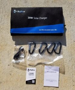 Solar Panels Charger with Digital Ammeter, BigBlue 28W SunPower Camping Solar Panel, Dual USB(5V/4A Overall), IPX4 Waterproof, Compatible with iPhone 13/11/Xs/X/8/7, iPad, Samsung Galaxy, Google Pixel Blue 77 91ACYq1PPDL