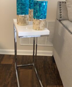 Monarch Specialties 3008, C-shaped, End, Side, Snack, Living Room, Bedroom, Laminate, White, Contemporary, Modern Accent Table-Glossy Chrome Metal, 10.25" L x 18.25" W x 25.25" H 47 91ARmkLs5ML