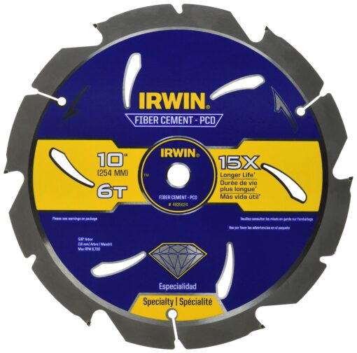 IRWIN 10-Inch Circular Saw Blade, Fiber Cement PCD, 6-Tooth (4935624) 10" 6T