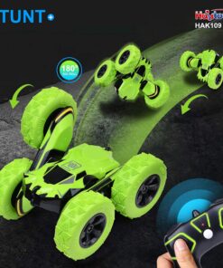 Haktoys Radio Remote Control Stunt Car 2 Sided AWD 360 Rotation RC Truck Toy Vehicle for Kids Boys and Adults, Different Frequencies - Two Players Can Play Together Red & Green Large 10 91ArFbc MAL