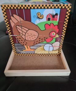 Melissa & Doug Farm Wooden Cube Puzzle With Storage Tray - 6 Puzzles in 1 (16 pcs) - Toddler Animal Puzzle -FSC-Certified Materials, 8.25 x 8.2 x 2.25 32 91AzJBIg5iL