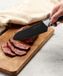 Chef Essential Carbon Steel Culinary Knife Set – 6-Piece Sharp Knife Set – Meat, Veggie, Bread Knife Set – Nonstick Chef Knife Cooking Knives – Professional Sharp Kitchen Knife Set Without Block Solid Black Set 23 91B7v7HmstL