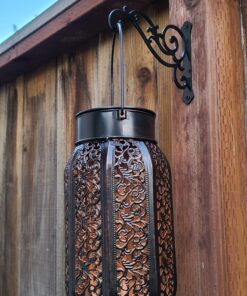 Maggift 2 Pack 10.6 Inch Hanging Solar Lights Outdoor Retro Hanging 20 Lumens Christmas Decorative Solar Lantern with Handle, Brown 2Pack-Retro Hanging Solar Lantern 31 91BAHupP0LL