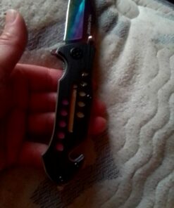 TAC Force Spring Assisted Folding Pocket Knife – Rainbow TiNite Coated Drop Point Blade and Liner, Black Aluminum Handle w/ Rope Cutter, Glass Punch, and Clip, Tactical, EDC, Rescue - TF-509 4.75 inch 36 91BC2Yx3EoL